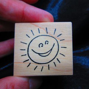 Smiling Shining Sun Wood Mounted Stamp 1.5" X 1.5"